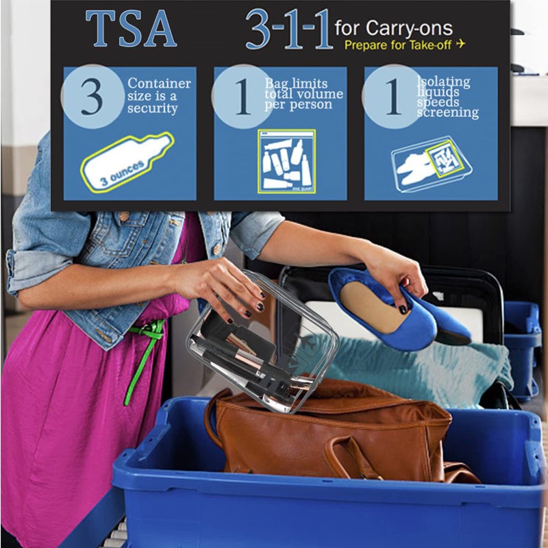 WANDF TSA Approved Toiletry Bag  2 Packs Travel Clear Toiletry Bag  Quart Size Makeup Cosmetic Pouch with Zipper  Carry-On Airport Compliant Bag for Women and Men (2pcs Grey) - Image 2